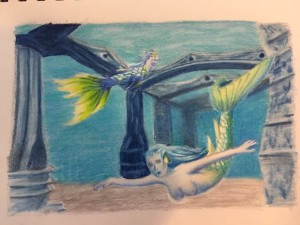 Mermaids, Prismacolor colored pencil on paper. March 2016.